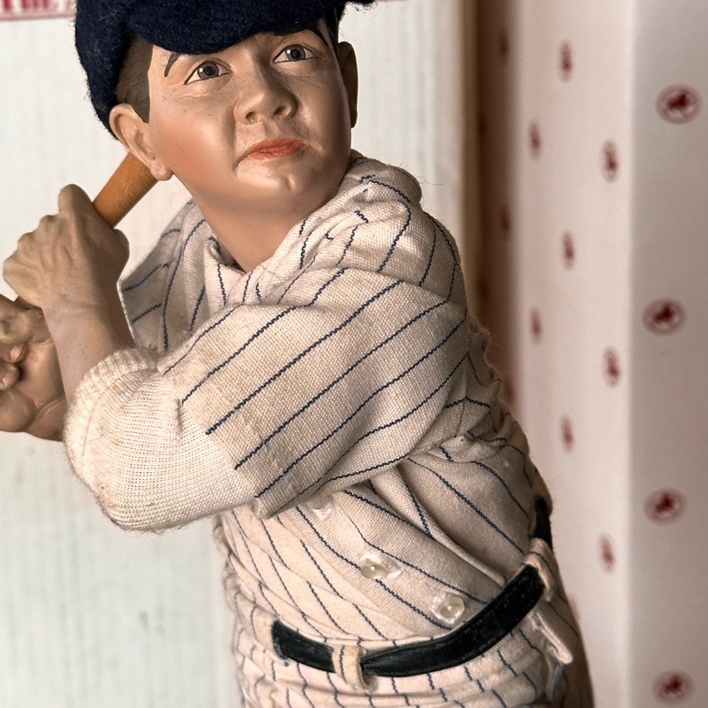 Striped Baseball Player Figurine - Cream and Black